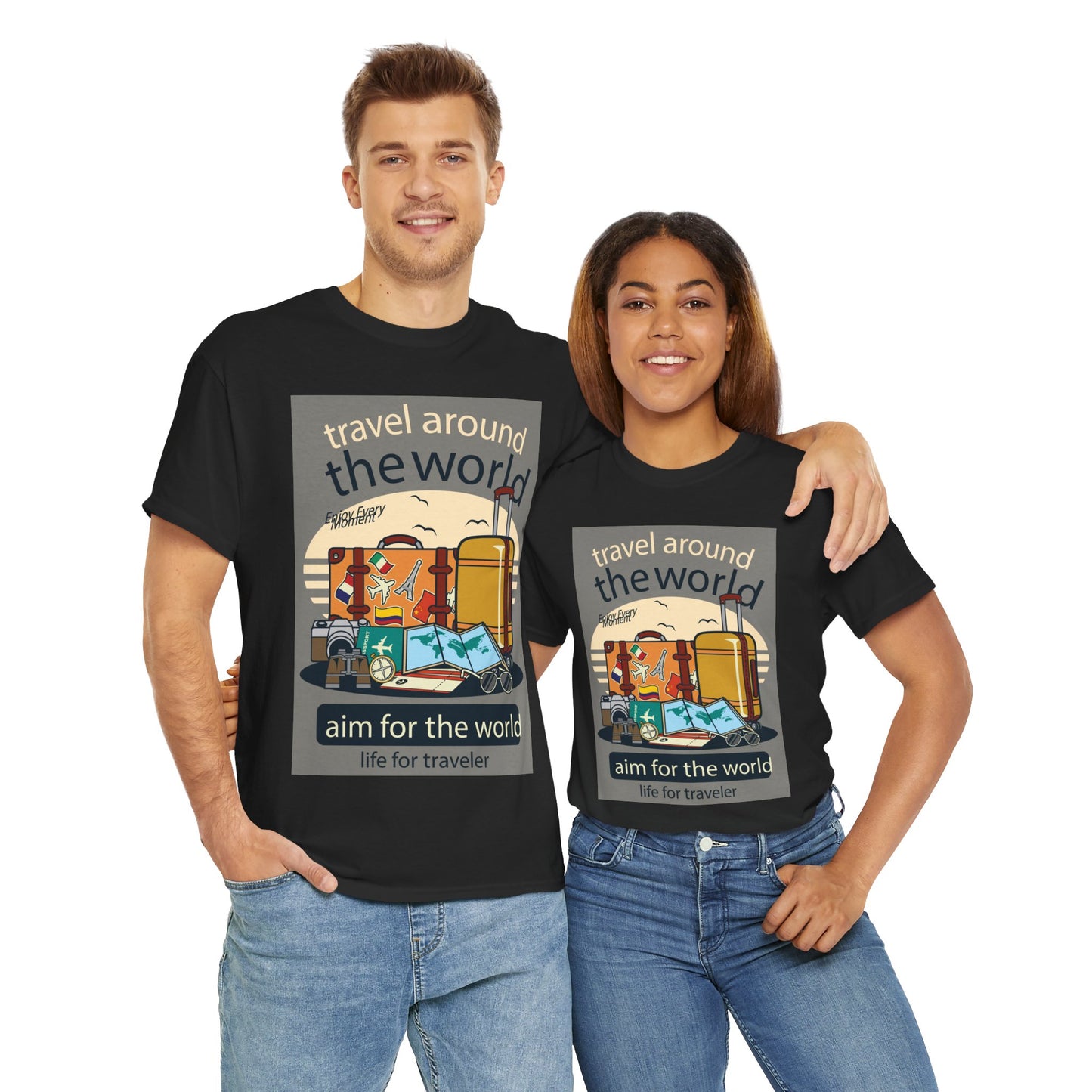 Travel Around The World - Unisex Heavy Cotton Tee