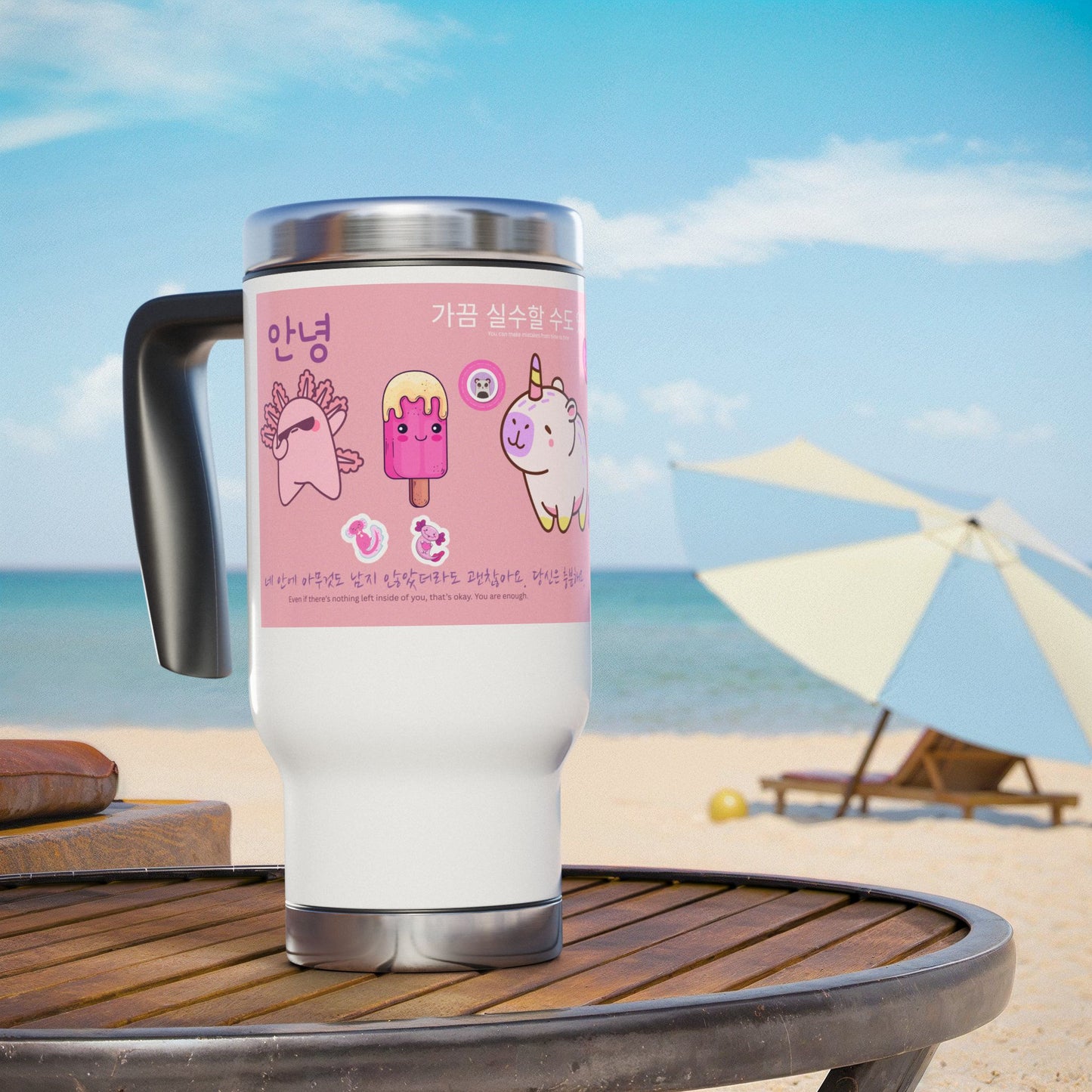 Travel Mug - breathe & be enough Water Bottle Kpop Design, 14oz