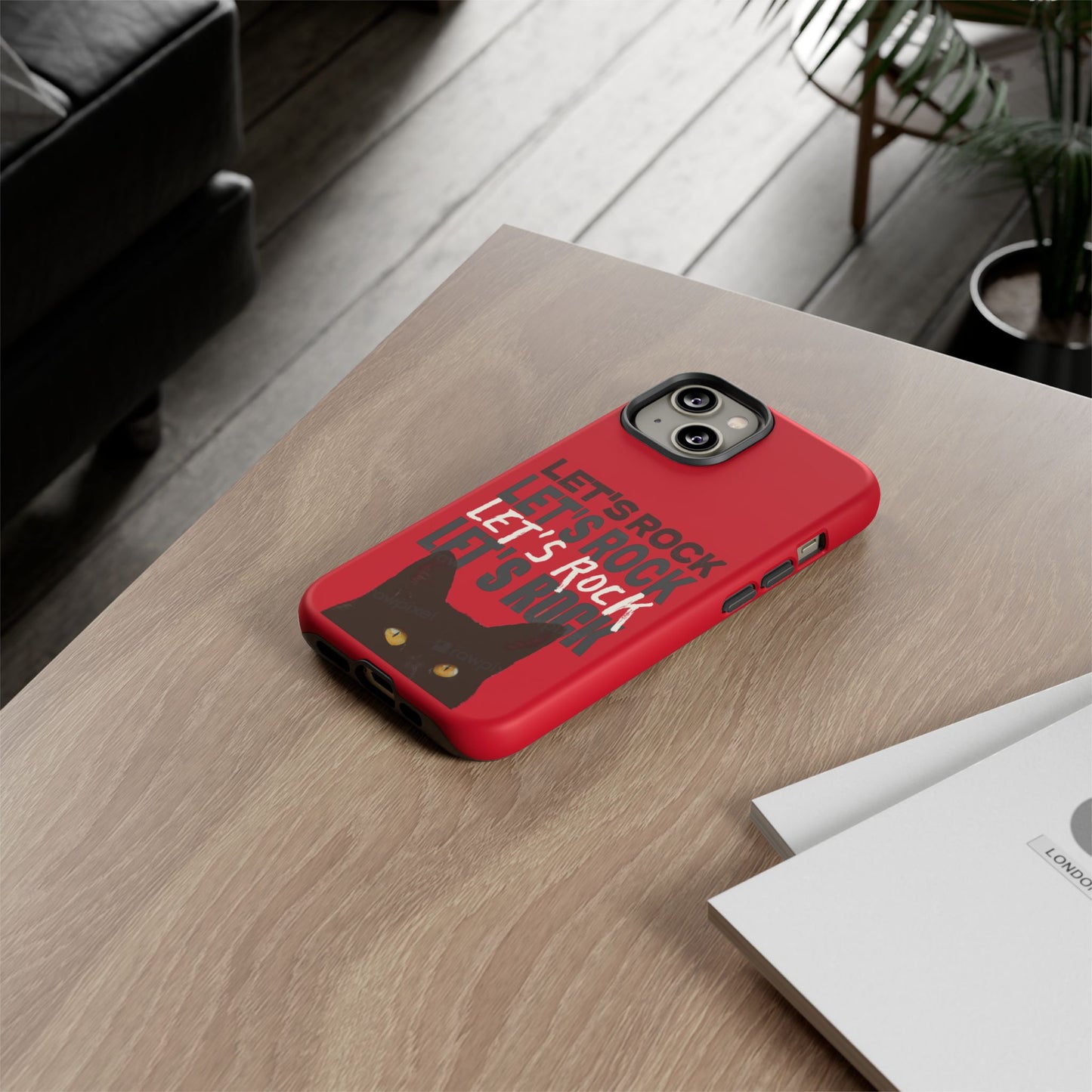 Black Cat Let's Rock Tough iPhone Case