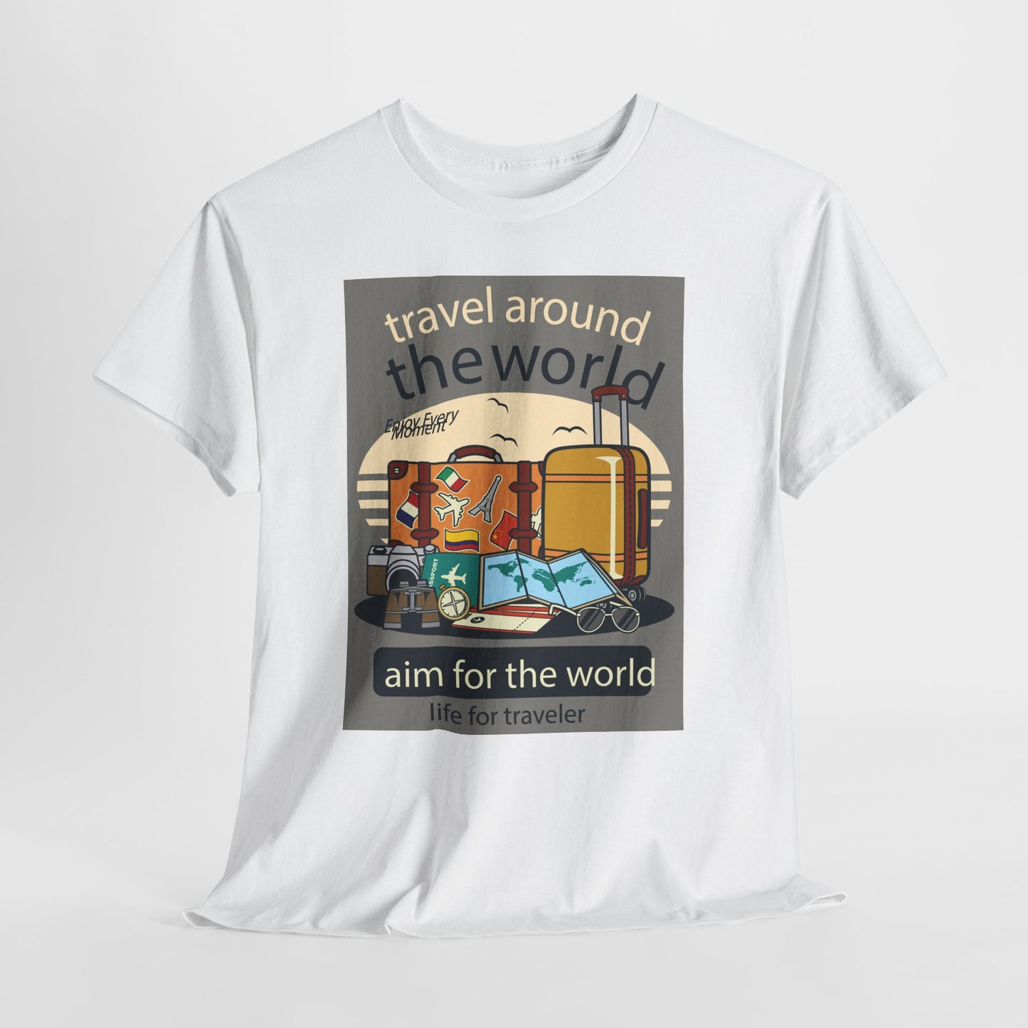 Title: Travel Around The World - Unisex Heavy Cotton Tee | Essential Wardrobe Staple | Comfortable Everyday Wear