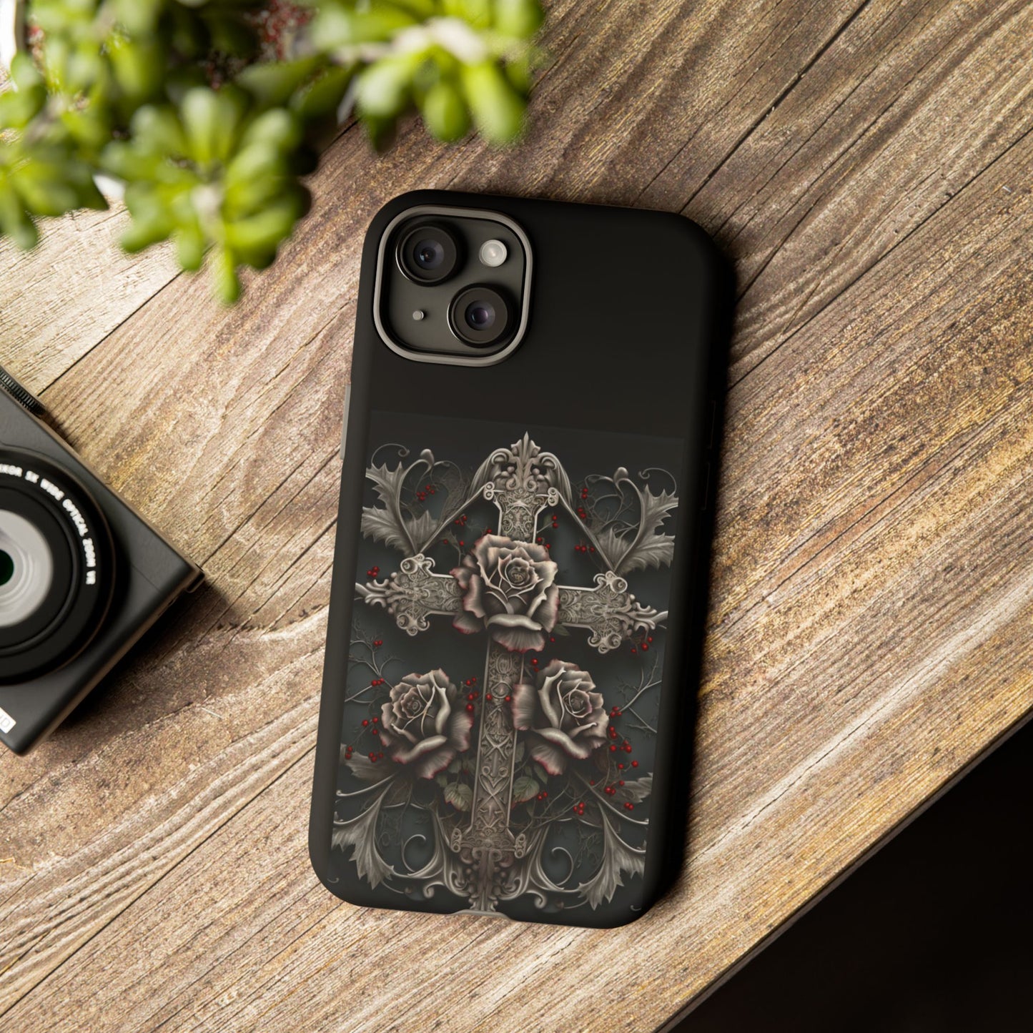 Gothic Elegance Cross Tough iPhone Case – Bold Protection with a Stylish Edge