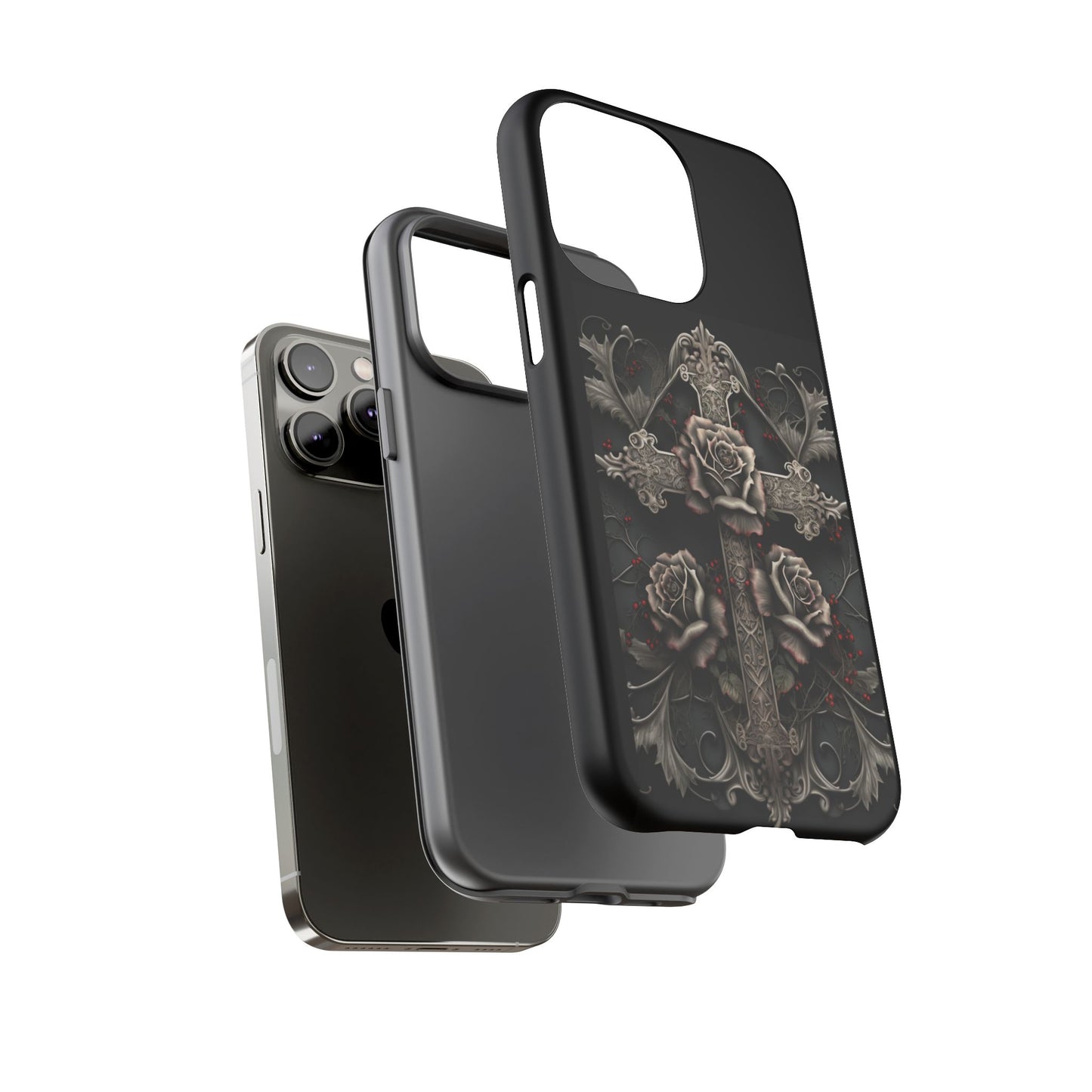 Gothic Elegance Cross Tough iPhone Case – Bold Protection with a Stylish Edge