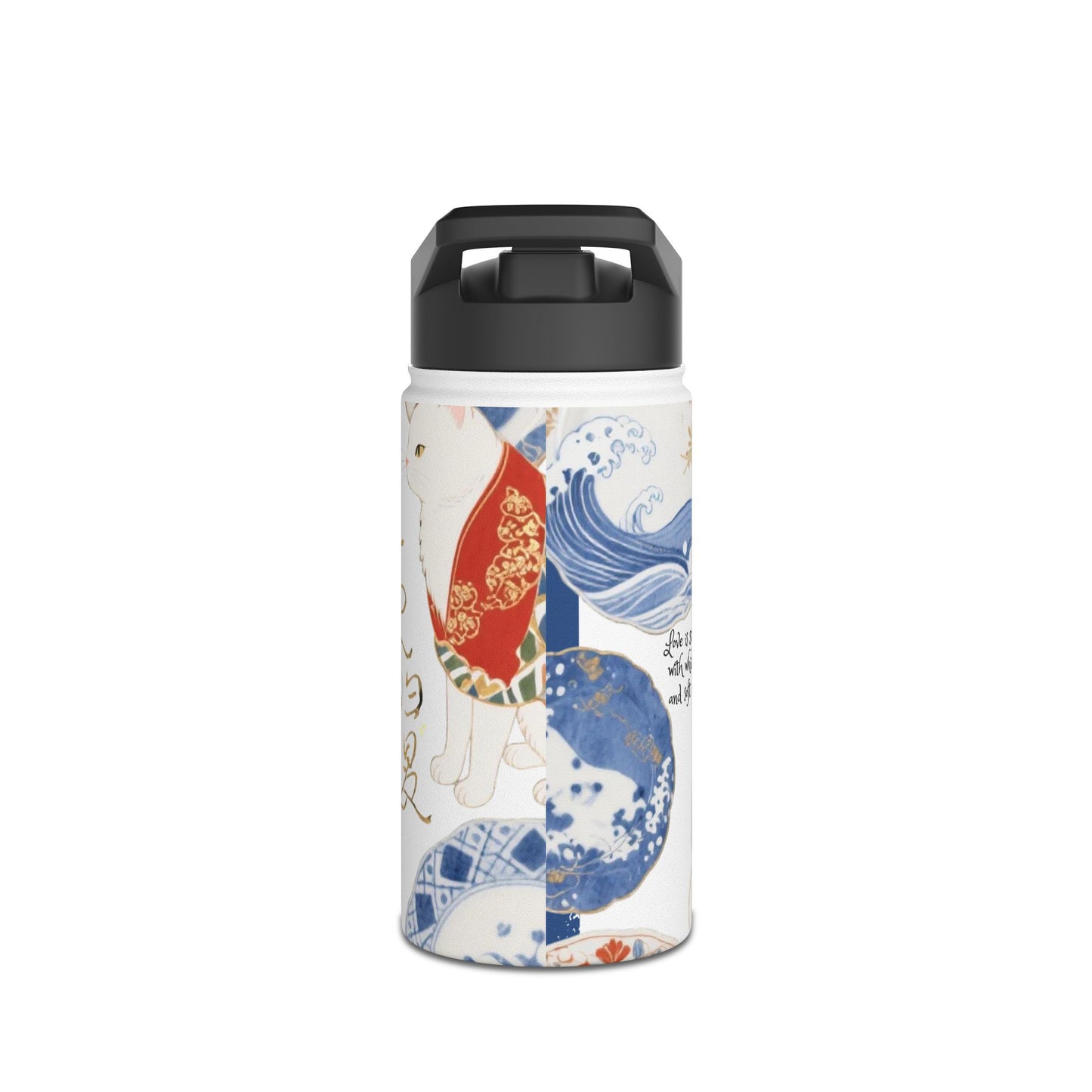 Whiskers in Porcelain: Cats in Japanese Elegance - Stainless Steel Water Bottle