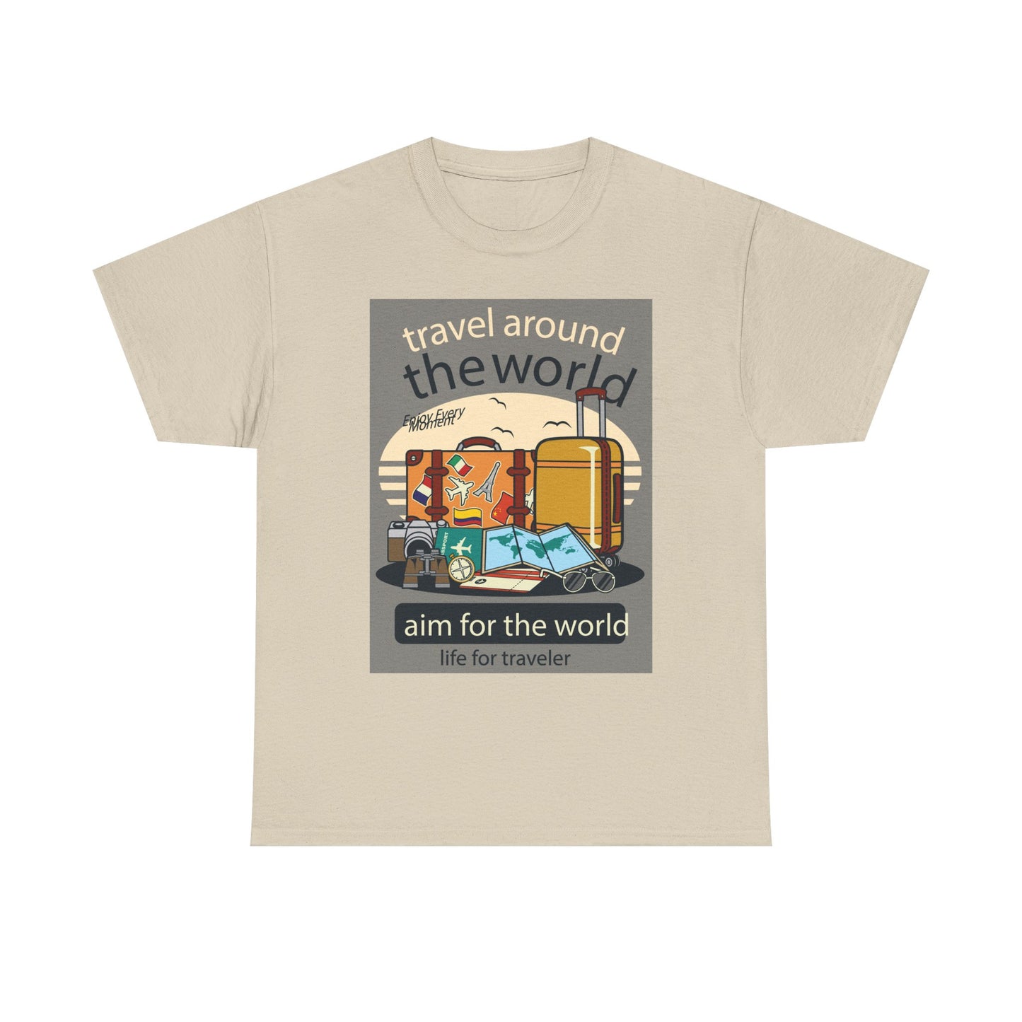 Title: Travel Around The World - Unisex Heavy Cotton Tee | Essential Wardrobe Staple | Comfortable Everyday Wear